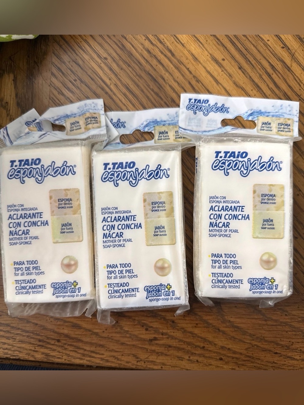 T.TAIO Esponjabon Mother of Pearl Soap-Sponge (White) 3 bars